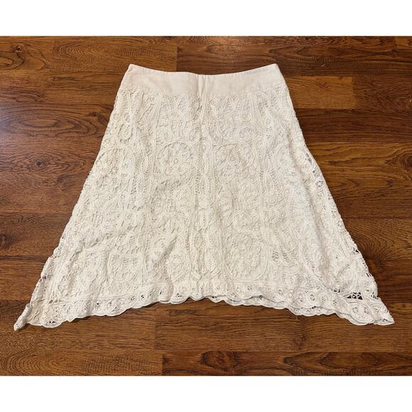 Banana Republic Women's Cotton Blend Scalloped Lace Overlay Midi Skirt White  6 - Picture 1 of 8
